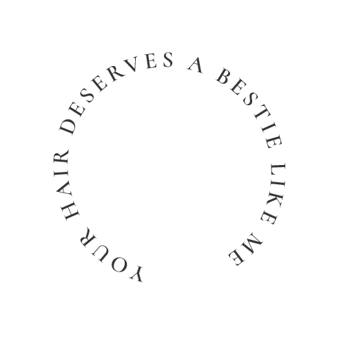 Bewegend teksticoon met 'Hair Bestie', geïnspireerd door hair extensions en balayage-technieken, perfect voor hairstyling en salontrends in Hulst